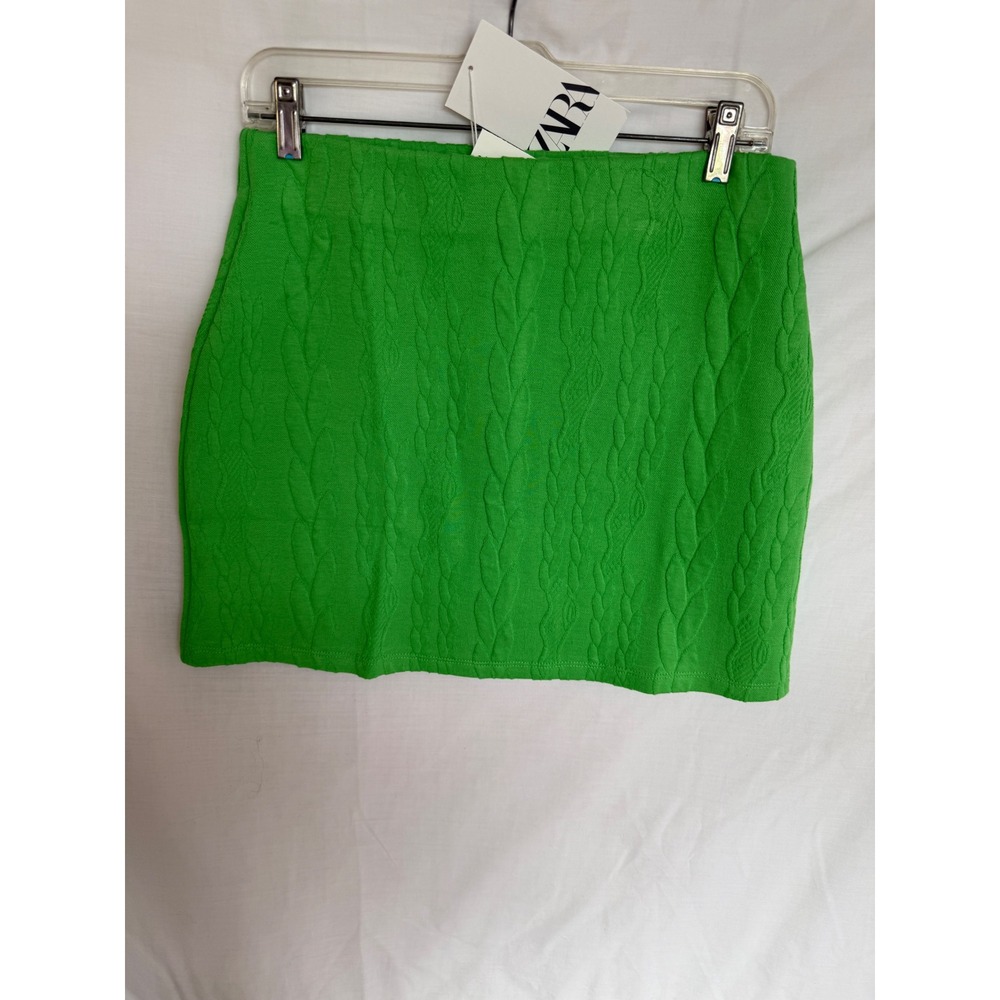 Zara Green Cable Knit Mini Skirt Textured Cotton Blend 0264/616/540 Womens M
